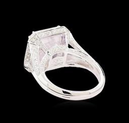 9.61 ctw Kunzite and Diamond Ring - 18KT White Gold
