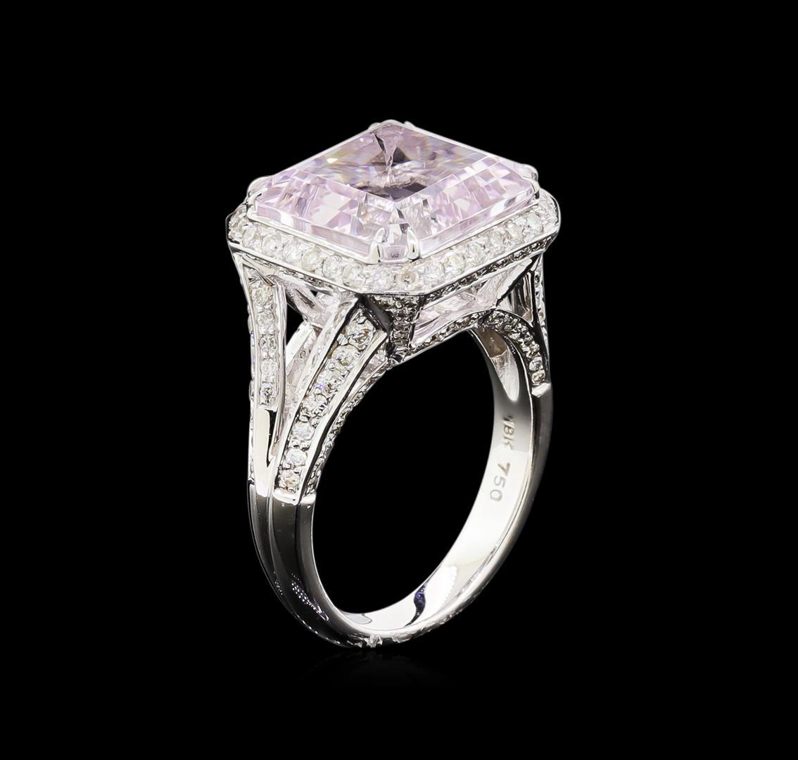 9.61 ctw Kunzite and Diamond Ring - 18KT White Gold