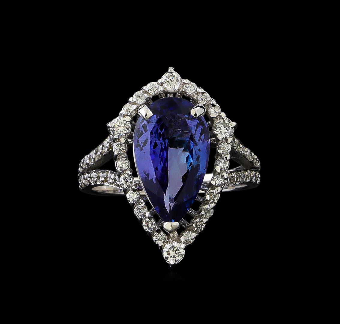 4.52 ctw Tanzanite and Diamond Ring - 14KT White Gold