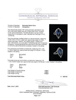 4.52 ctw Tanzanite and Diamond Ring - 14KT White Gold