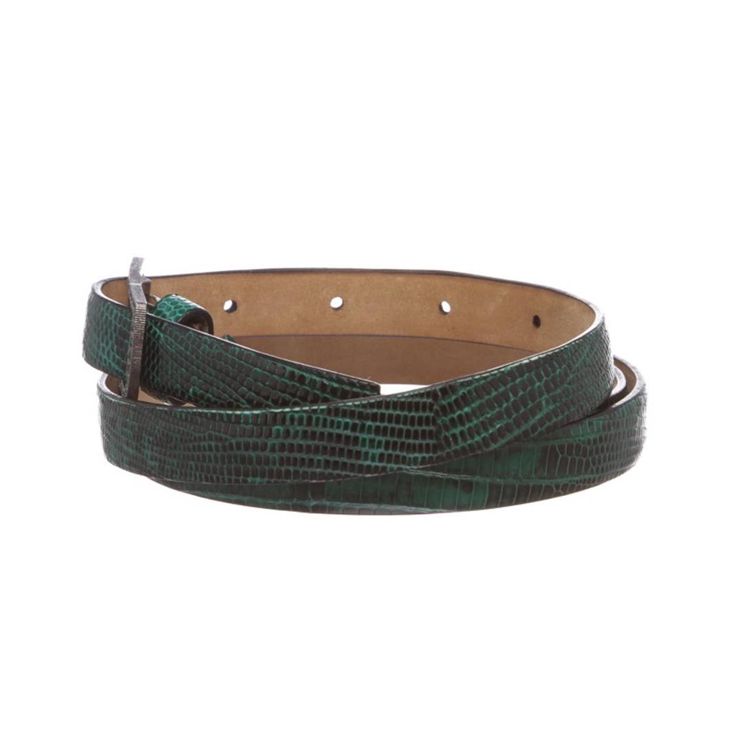 Valentino Green Lizard Skin Rhinestone Buckle Thin Belt