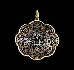 0.69 ctw Emerald and Diamond Pendant - 18KT Yellow Gold