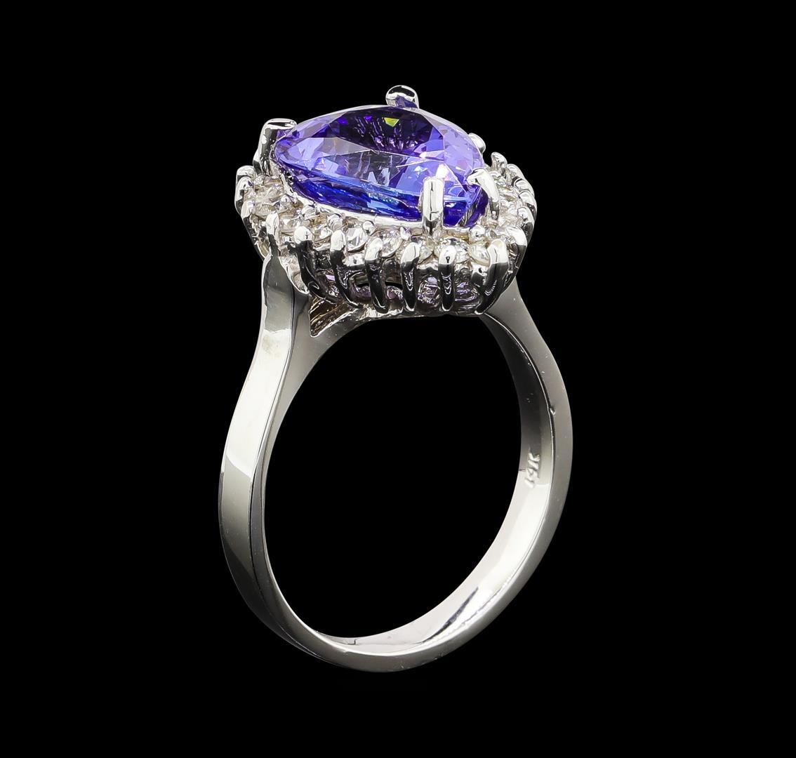 3.96 ctw Tanzanite and Diamond Ring - 14KT White Gold