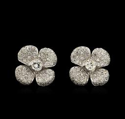 1.98 ctw Diamond Clover Earrings - 18KT White Gold