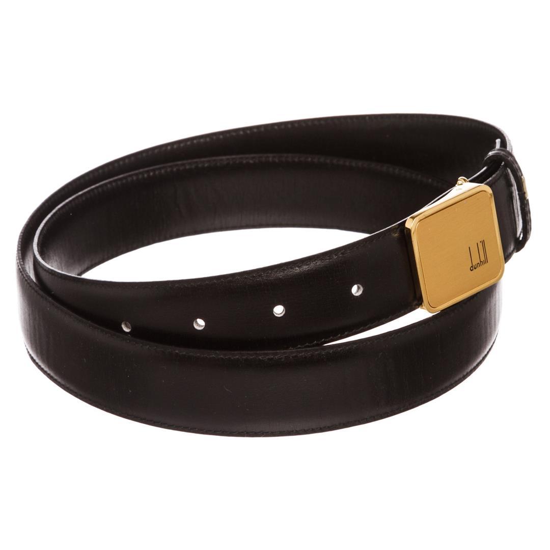 Dunhill Black Leather Gold Buckle Belt