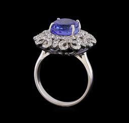 5.78 ctw Tanzanite and Diamond Ring - 14KT White Gold