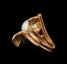 14KT Rose Gold 0.62 ctw Diamond and Pearl Ring