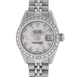 Rolex Ladies Stainless Steel Pink MOP Diamond 26MM Datejust Wristwatch