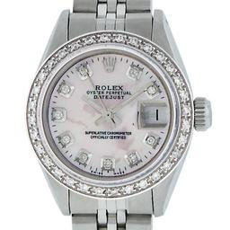 Rolex Ladies Stainless Steel Pink MOP Diamond 26MM Datejust Wristwatch