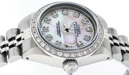 Rolex Ladies Stainless Steel Pink MOP Diamond 26MM Datejust Wristwatch