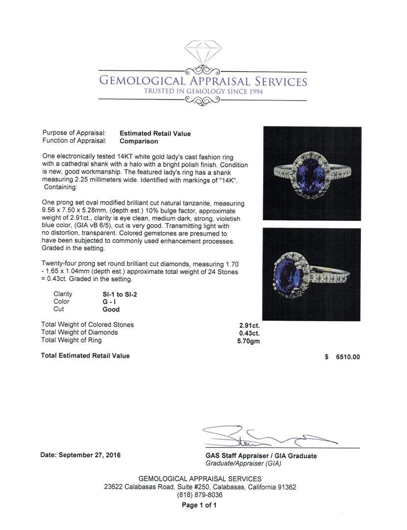 2.91 ctw Tanzanite and Diamond Ring - 14KT White Gold