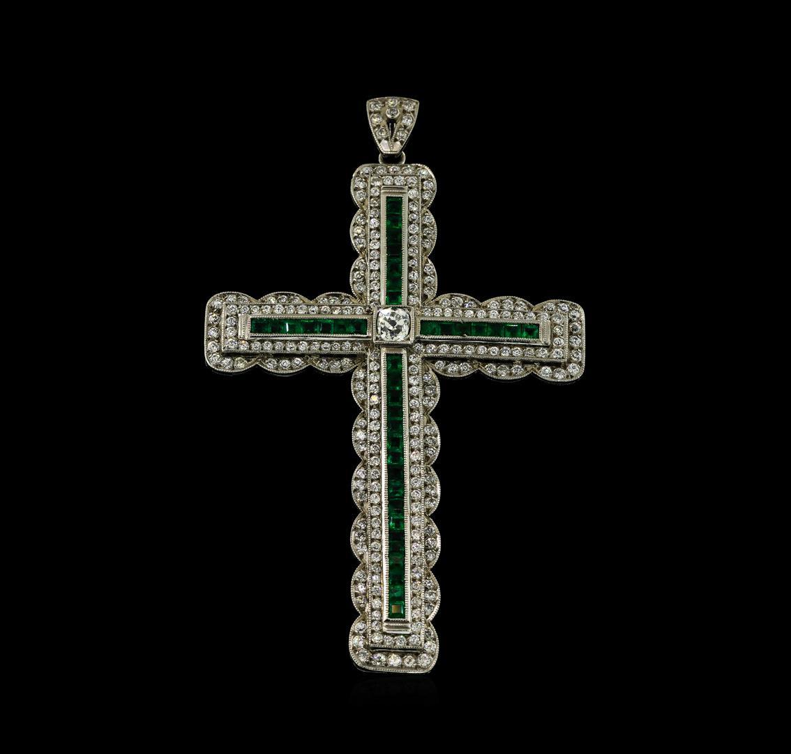 1.52 ctw Emerald and Diamond Pendant - Platinum