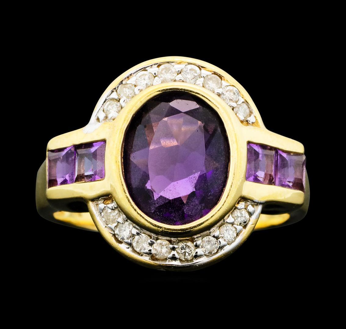 2.25 ctw Amethyst and Diamond Ring - 14KT Yellow Gold