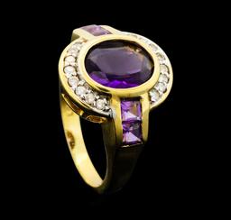 2.25 ctw Amethyst and Diamond Ring - 14KT Yellow Gold