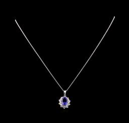 3.40 ctw Tanzanite and Diamond Pendant With Chain - 14KT White Gold