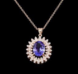 3.20 ctw Tanzanite and Diamond Pendant With Chain - 14KT Rose Gold