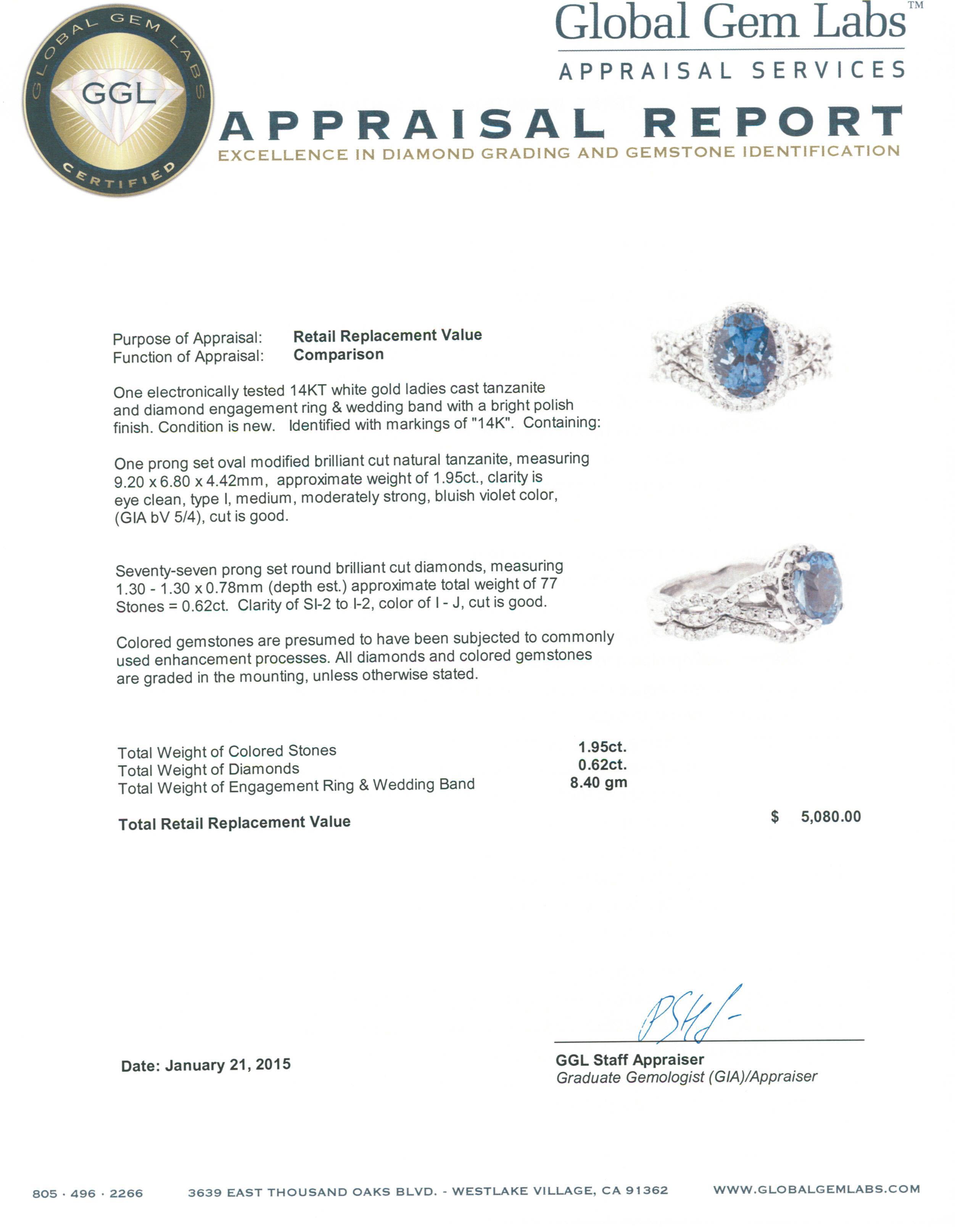 14KT White Gold 1.95 ctw Tanzanite and Diamond Wedding Ring Set