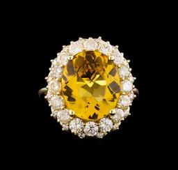 14KT Yellow Gold 6.17 ctw Citrine and Diamond Ring