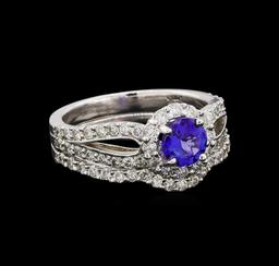 14KT White Gold 0.73 ctw Tanzanite and Diamond Wedding Ring Set