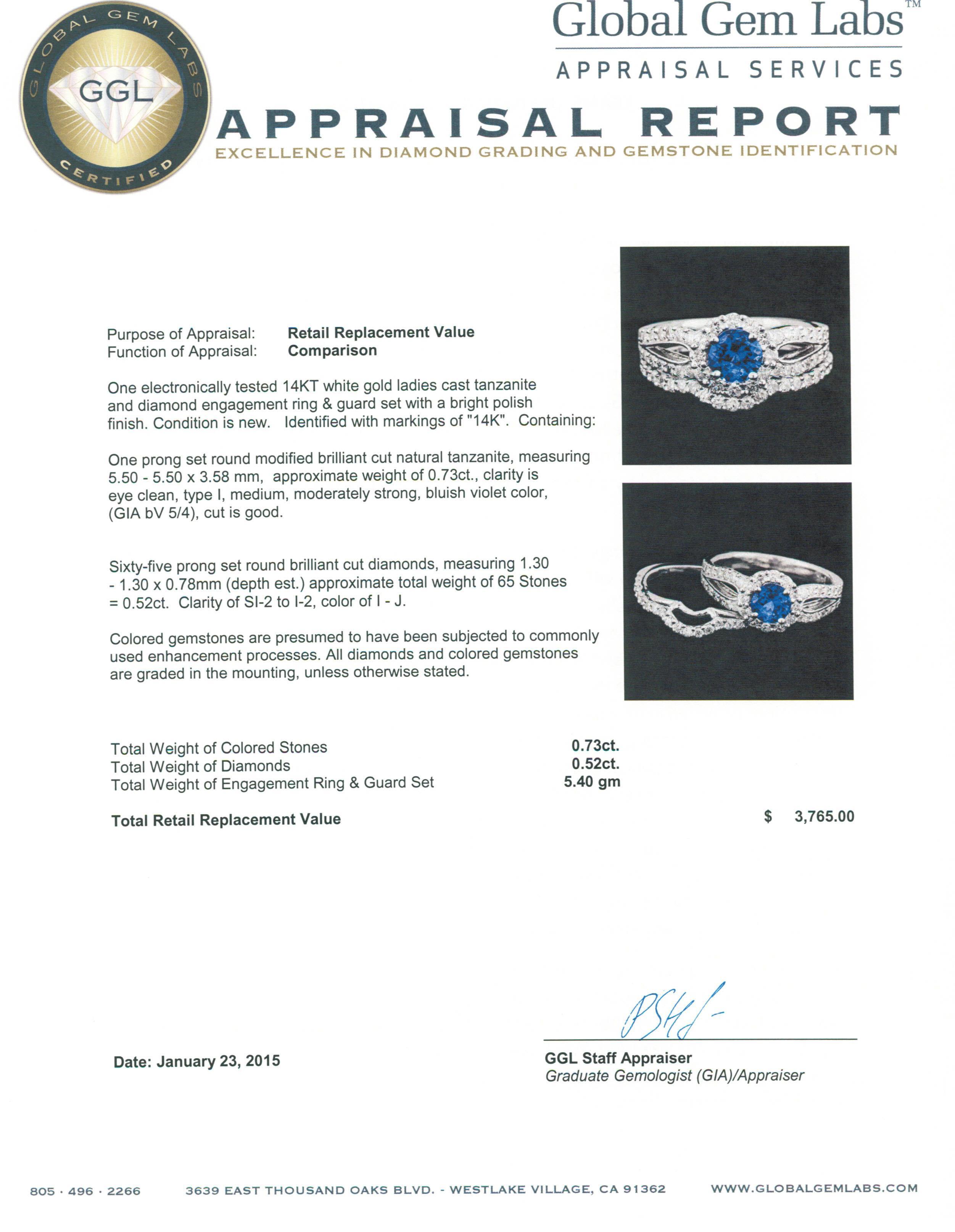 14KT White Gold 0.73 ctw Tanzanite and Diamond Wedding Ring Set