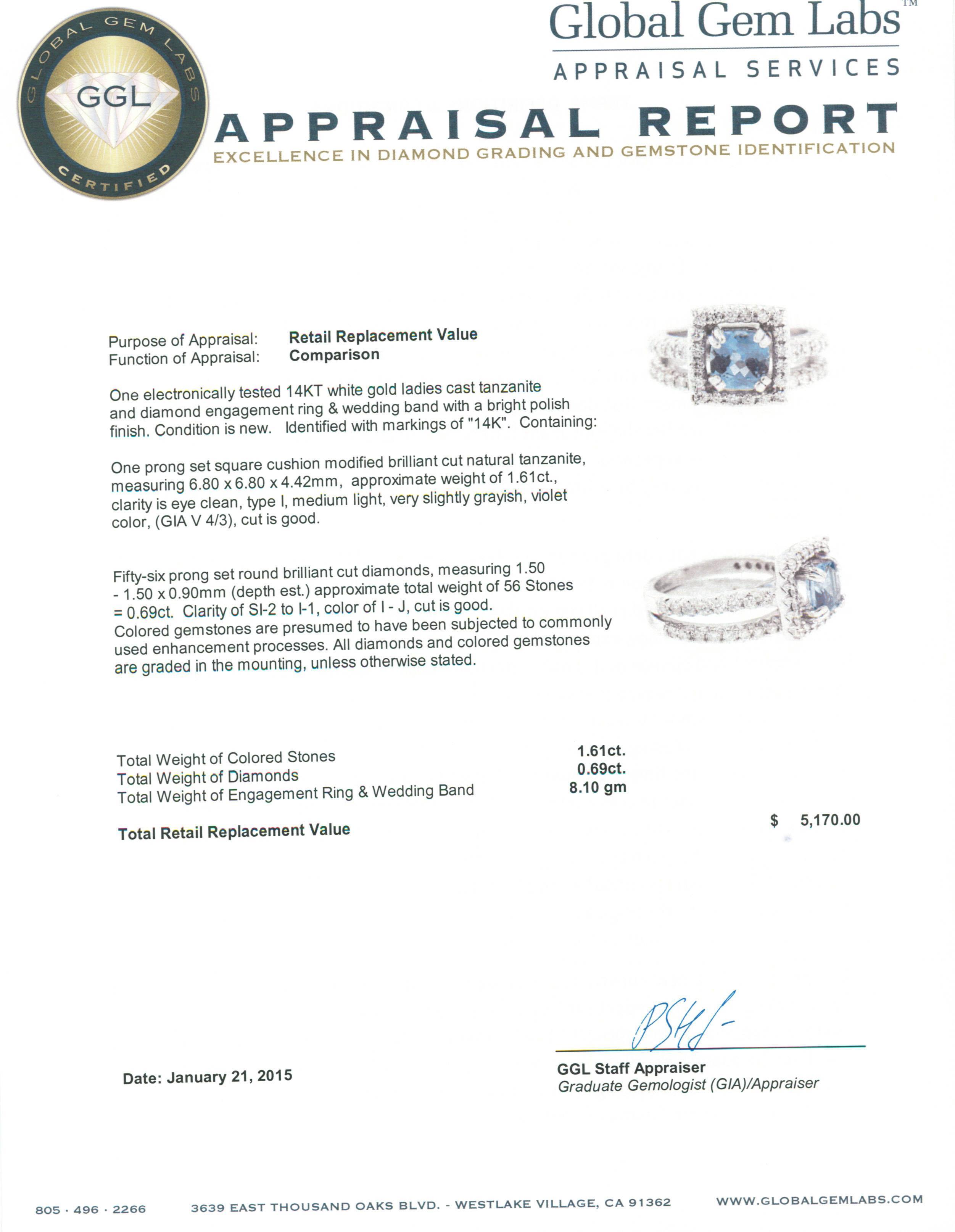 14KT White Gold 1.61 ctw Tanzanite and Diamond Wedding Ring Set