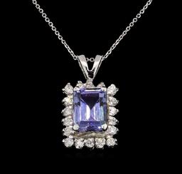14KT White Gold 1.89 ctw Tanzanite and Diamond Pendant With Chain