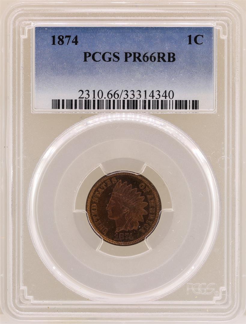 1874 Indian Head Cent Coin PCGS PR66RB