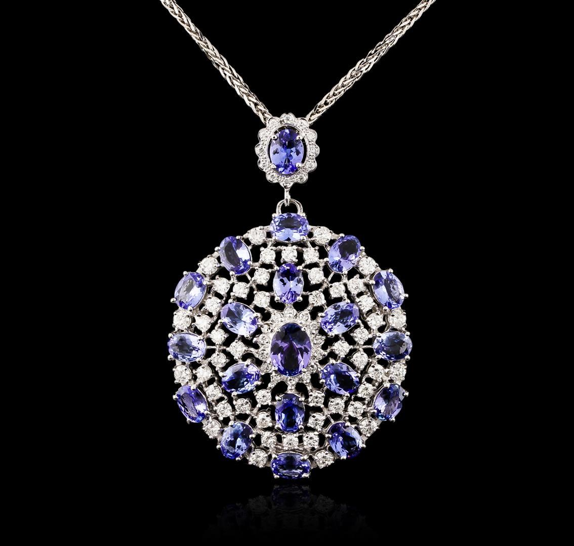 14KT White Gold 18.08 ctw Tanzanite and Diamond Pendant With Chain