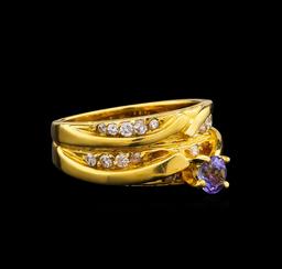 0.45 ctw Tanzanite and Diamond Ring - 18KT Yellow Gold