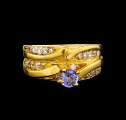 0.45 ctw Tanzanite and Diamond Ring - 18KT Yellow Gold