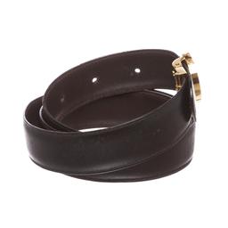 Dunhill Black Leather Gold Buckle Logo Belt