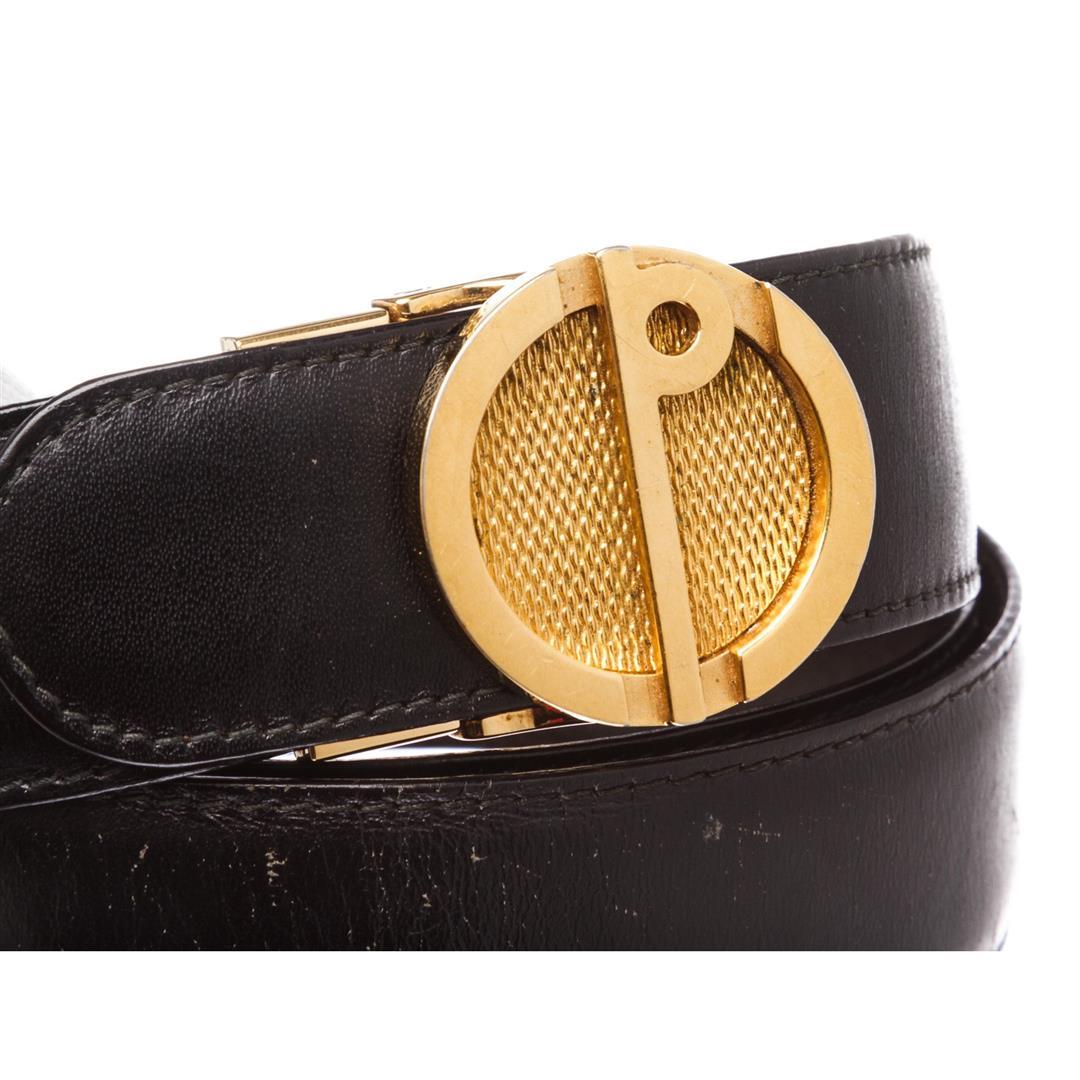 Dunhill Black Leather Gold Buckle Logo Belt