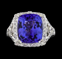 GIA Cert 8.38 ctw Tanzanite and Diamond Ring - 14KT White Gold