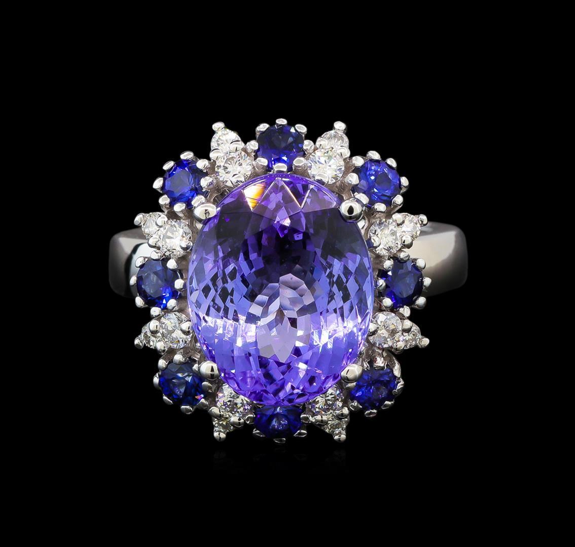 14KT White Gold 6.56 ctw Tanzanite, Sapphire and Diamond Ring