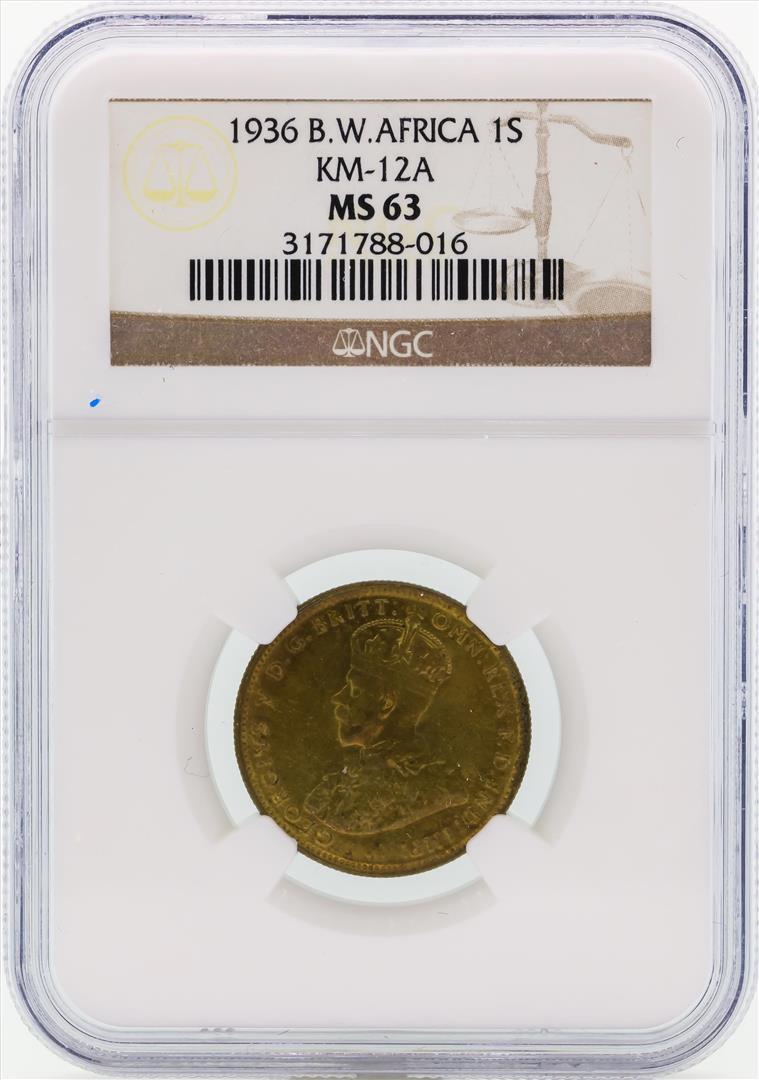 1936 BW Africa 1 Shilling Coin NGC MS63