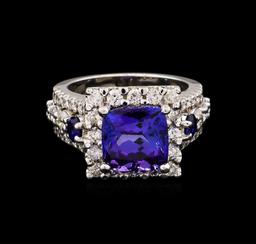 4.94 ctw Tanzanite, Sapphire and Diamond Ring - 14KT White Gold