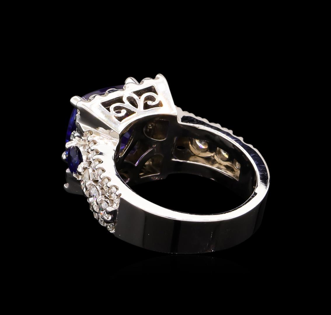 4.94 ctw Tanzanite, Sapphire and Diamond Ring - 14KT White Gold