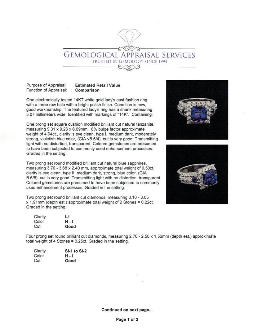 4.94 ctw Tanzanite, Sapphire and Diamond Ring - 14KT White Gold