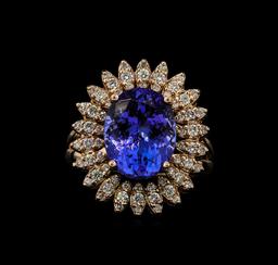 5.91 ctw Tanzanite and Diamond Ring - 14KT Rose Gold