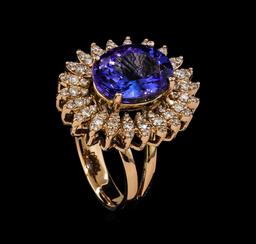 5.91 ctw Tanzanite and Diamond Ring - 14KT Rose Gold