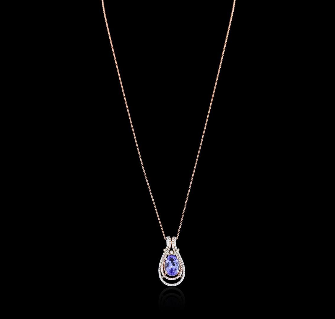 14KT Two-Tone Gold 3.95 ctw Tanzanite and Diamond Pendant With Chain