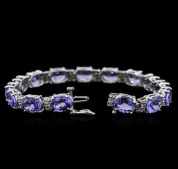 14KT White Gold 27.90 ctw Tanzanite and Diamond Bracelet