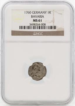 1760 Germany Bavaria 1 Kreutzer Coin NGC MS61