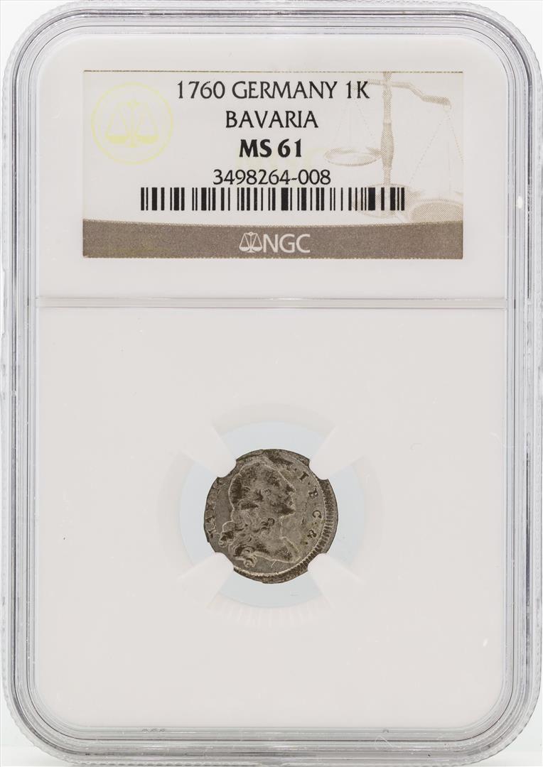 1760 Germany Bavaria 1 Kreutzer Coin NGC MS61