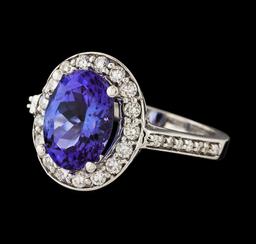 3.35 ctw Tanzanite and Diamond Ring - 14KT White Gold