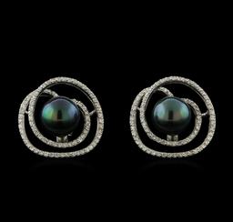 Tahitian Pearl and Diamond Earrings - 14KT White Gold