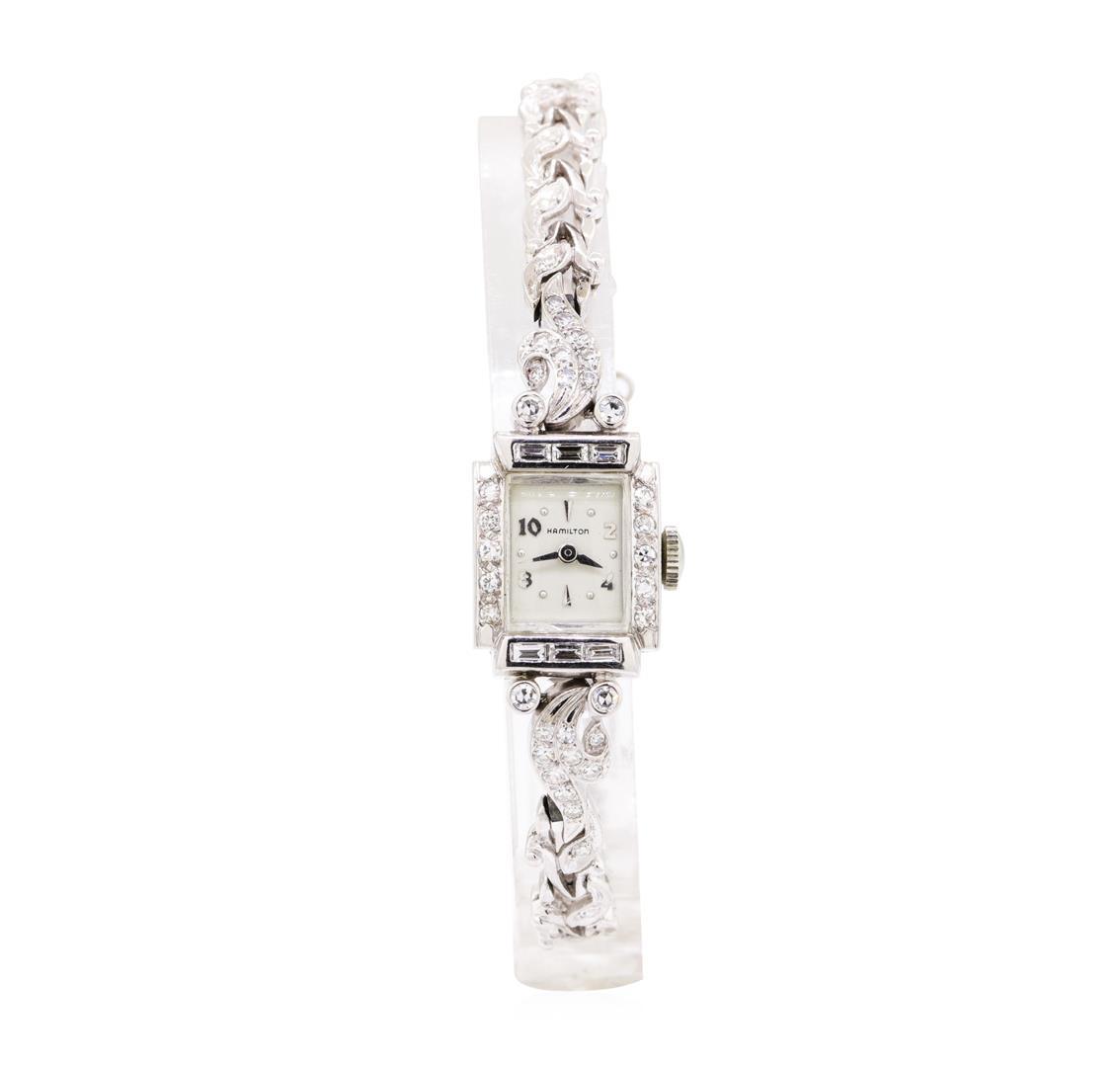 Hamilton 1.80 ctw Diamond Lady's Vintage Wristwatch - 14KT White Gold