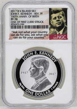 2017 British Virgin Islands $1 John F. Kennedy Reverse Proof Coin NGC PF70