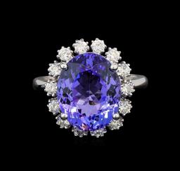 14KT White Gold 7.48 ctw Tanzanite and Diamond Ring