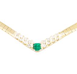 1.00 ctw Emerald And Diamond Necklace - 14KT Yellow Gold